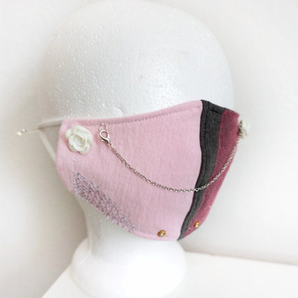 Pink/Gray Shabby Chic Face Mask